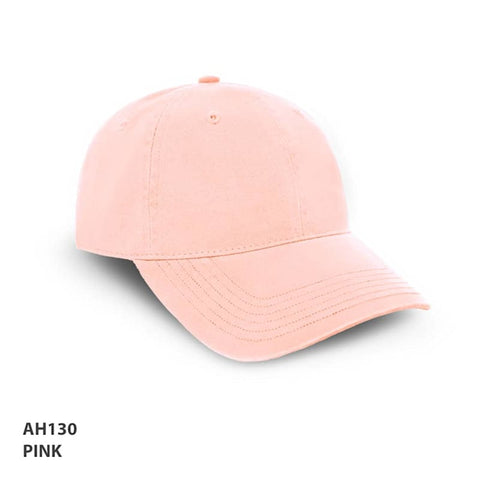 A pink enzyme washed cap featuring a curved brim and a fitted design, with a logo on the front.